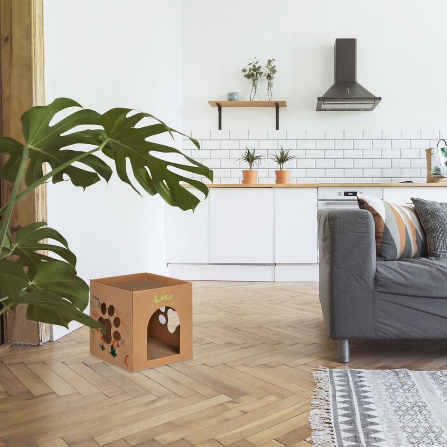B2X  Maison pour chat en carton avec griffoir 
