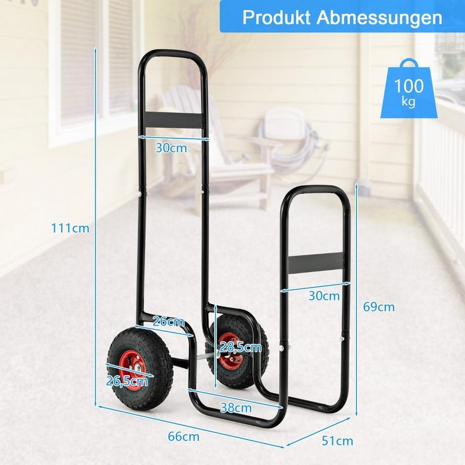 Northix  Metall Kaminholzwagen mit Rädern bis 100 kg Brennholzwagen Holzwagen Brennholzkarre 