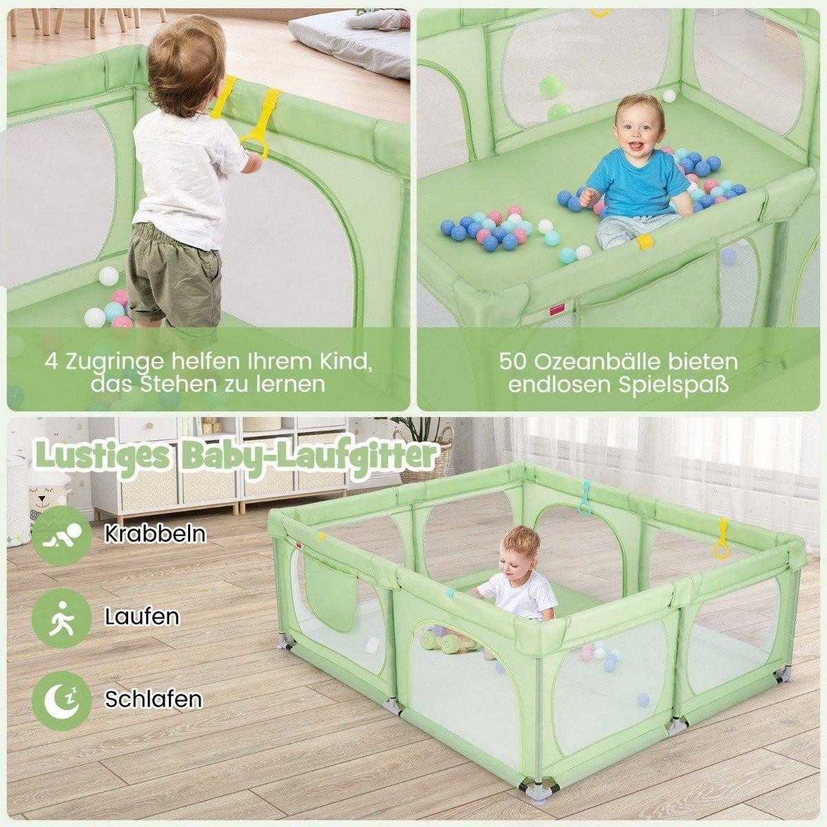 B2X  Box per bambini con 4 anelli da tirare e 50 palline oceaniche, rete traspirante e borsa per il trasporto Verde 