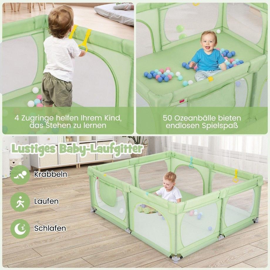 B2X  Box per bambini con 4 anelli da tirare e 50 palline oceaniche, rete traspirante e borsa per il trasporto Verde 