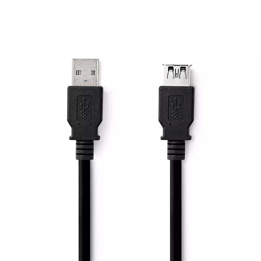Nedis – USB-Kabel | USB 3.2 Gen 1 USB-A Stecker Buchse 5 Gbps Vernickelt 3,00 m Rund PVC Schwarz Etikett, One Size