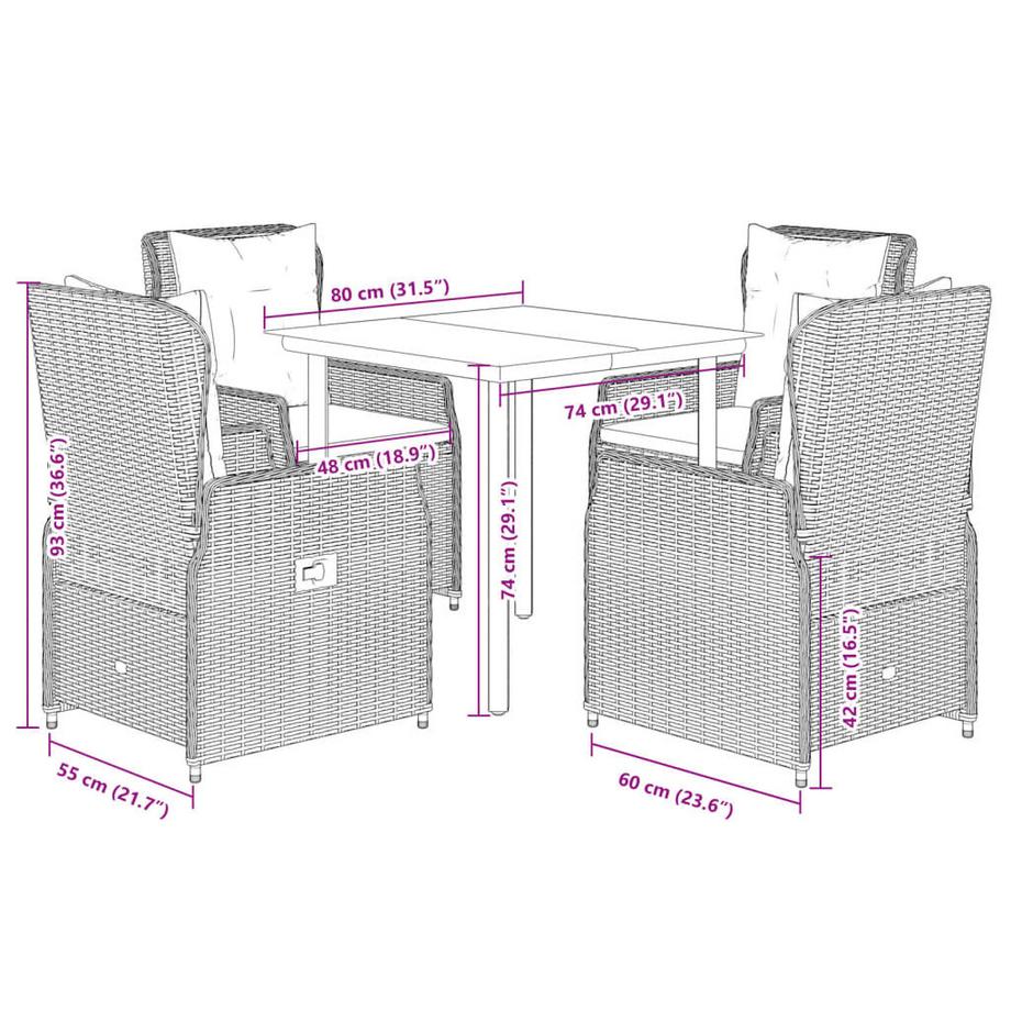 VidaXL set da pranzo da giardino Polirattan  