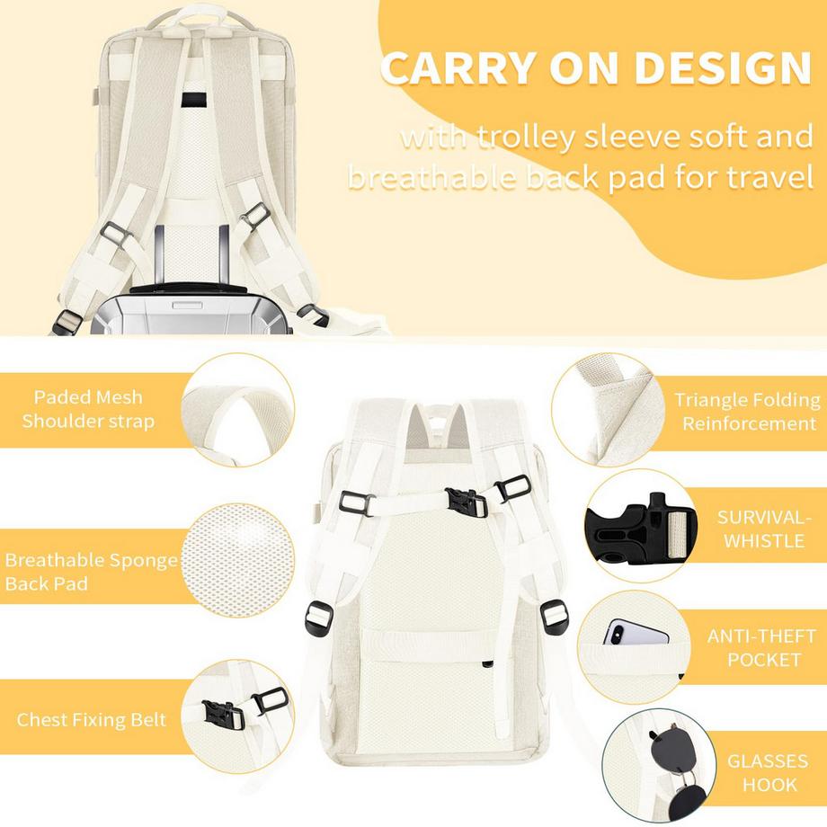 Only-bags.store Handgepäck Rucksack Laptop wasserdicht, Reise-Rucksack Handgepäck Flugzeug groß, mit USB-Anschluss  