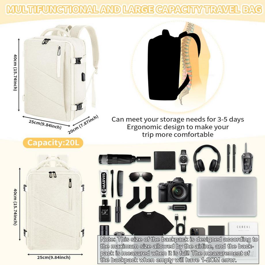 Only-bags.store Handgepäck Rucksack Laptop wasserdicht, Reise-Rucksack Handgepäck Flugzeug groß, mit USB-Anschluss  