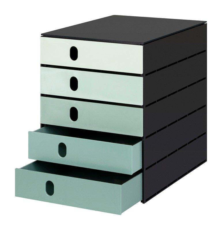 Styro Schubladenbox styroval pro color flow 5 Schubladen, grün / schwarz  