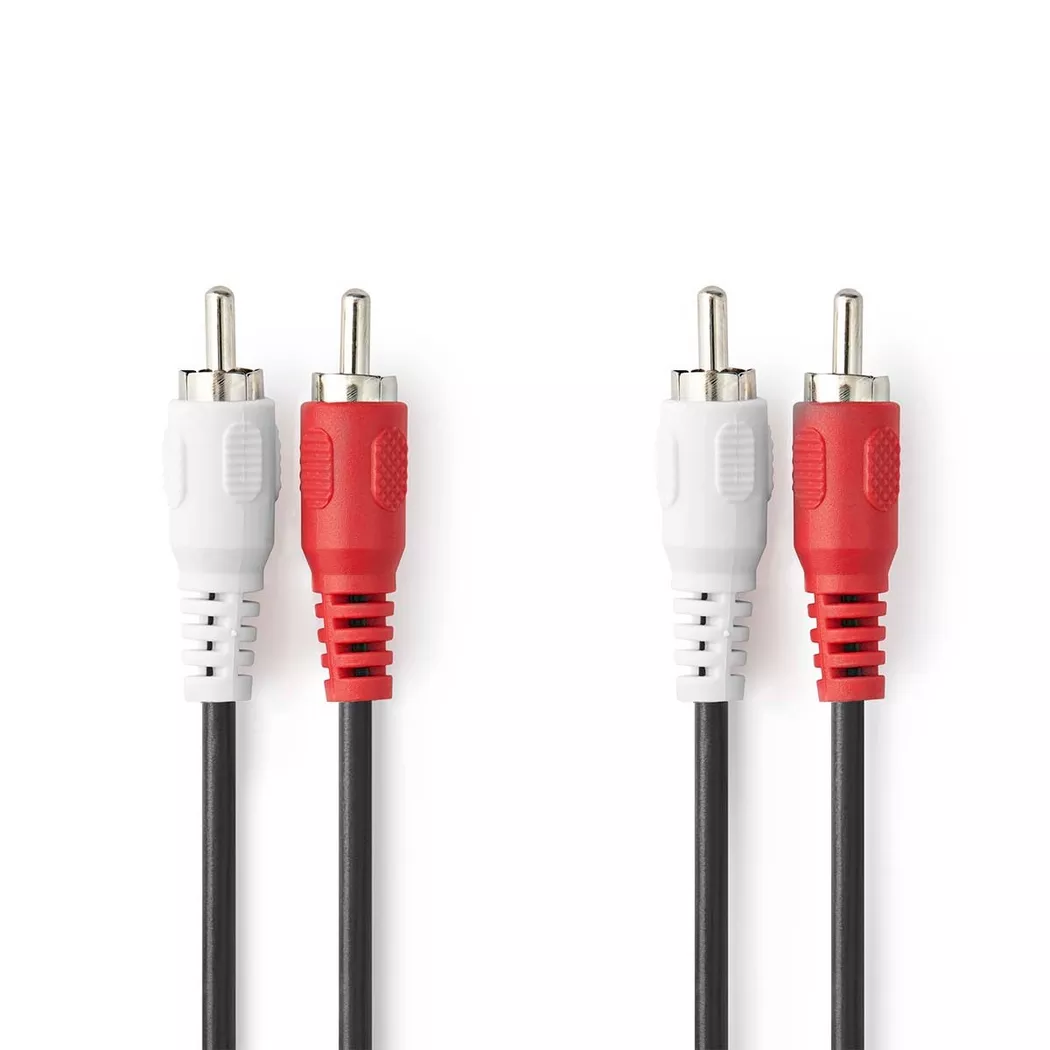 Nedis – Stereo-Audiokabel | 2x RCA Hane Nickelplaterad 2,00 m Rund Svart Etikett, One Size