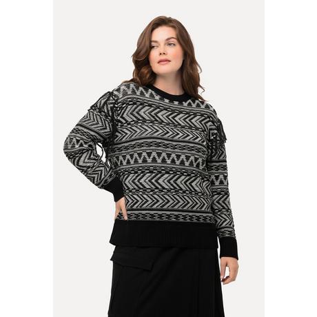 Ulla Popken  Pullover, Fransen, Rundhals, Langarm, Biobaumwolle 