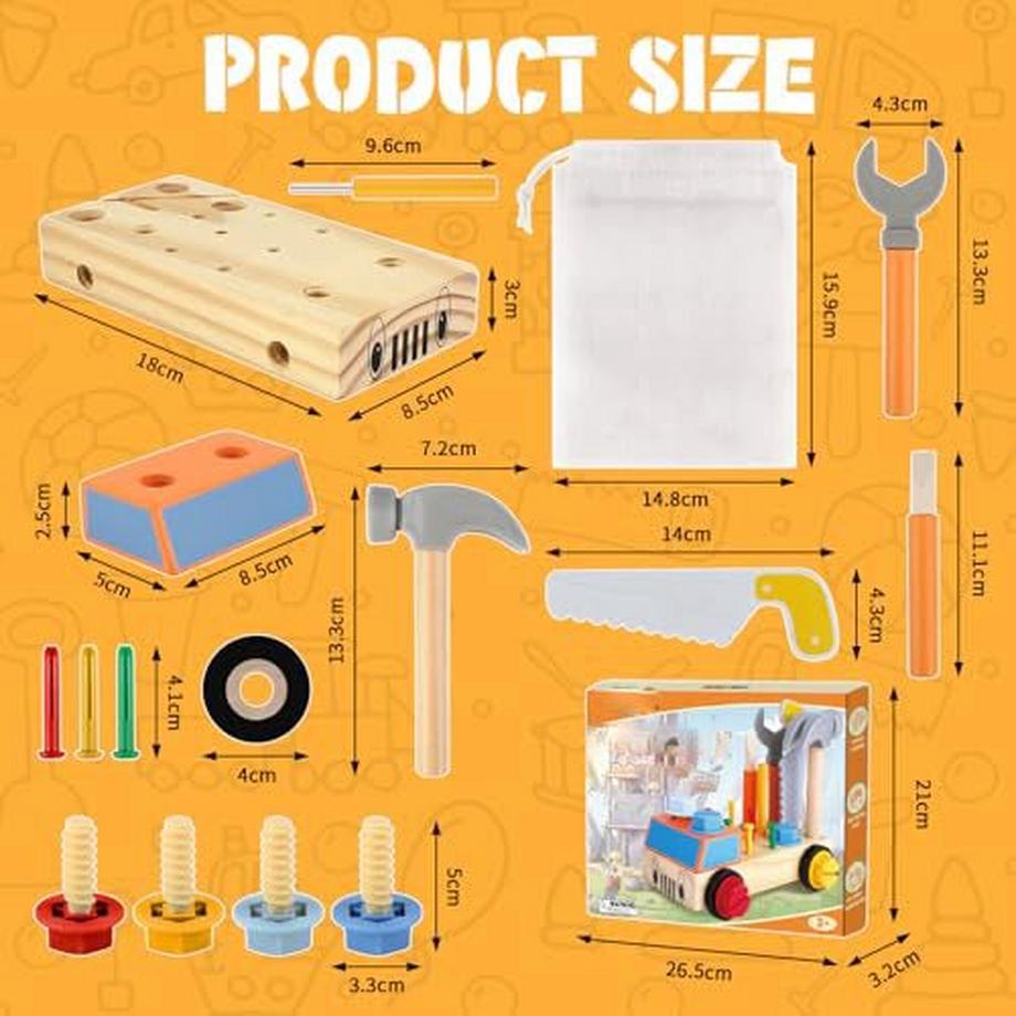 Activity-board  Werkzeug Kinder Spielzeug，Kinderwerkzeug Holzspielzeug Motorikspielzeug mit Aufbewahrungstasche 