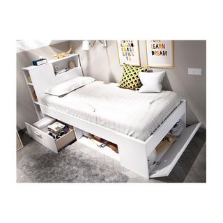 Vente-unique Bett mit Kopfteil, Stauraum & Schublade - 90 x 190 cm + Lattenrost - Weiß - LEANDRE  