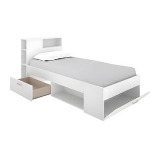 Vente-unique Bett mit Kopfteil, Stauraum & Schublade - 90 x 190 cm + Lattenrost - Weiß - LEANDRE  