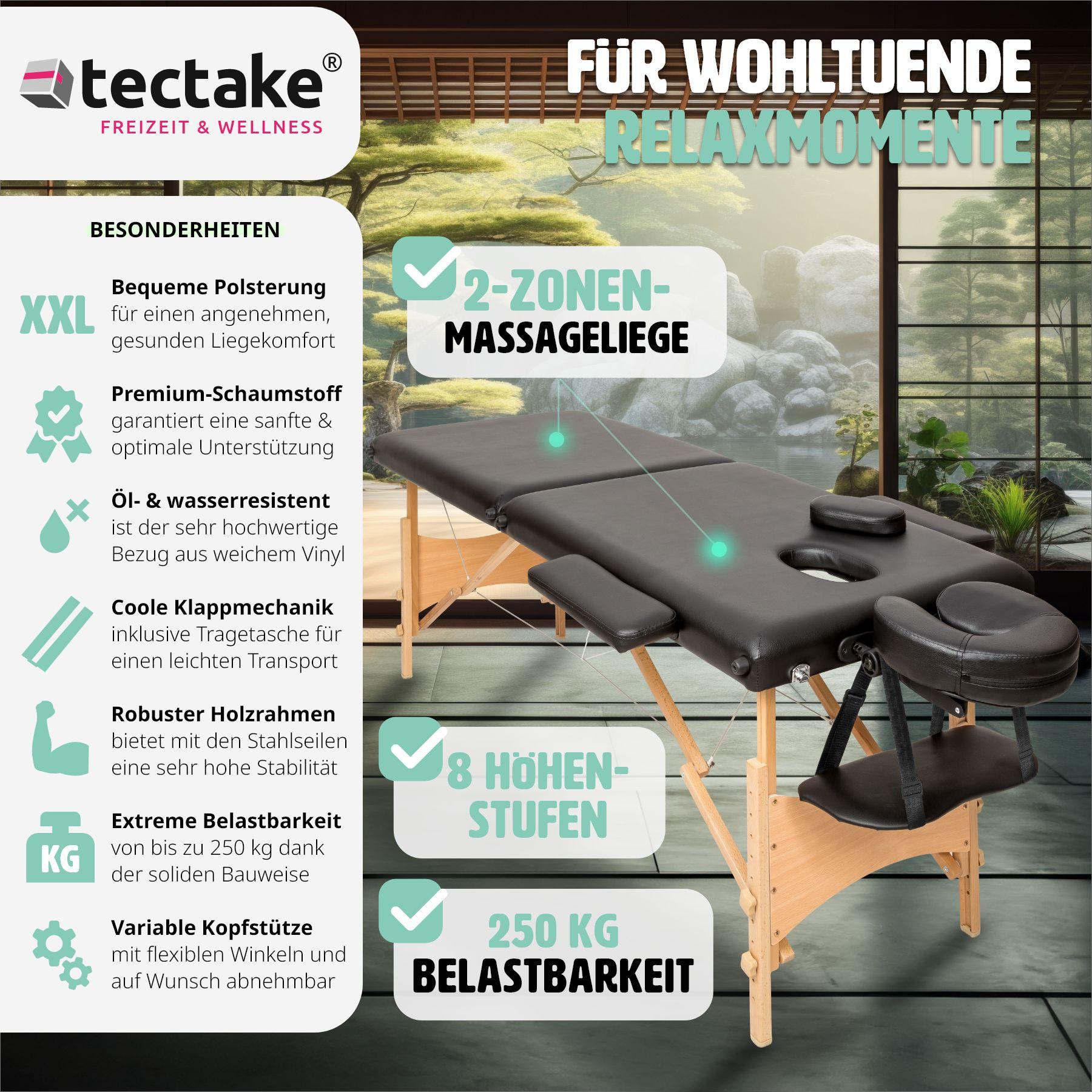 Tectake 2 Zonen Massageliege mit 5cm Polsterung und Holzgestell  