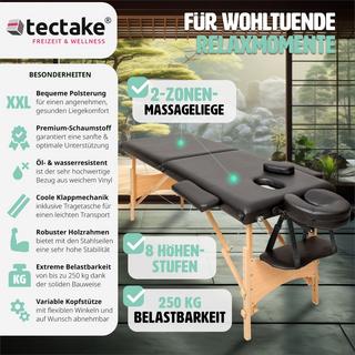 Tectake Table de massage pliante 2 Zones Bois, cosmétique, portable  