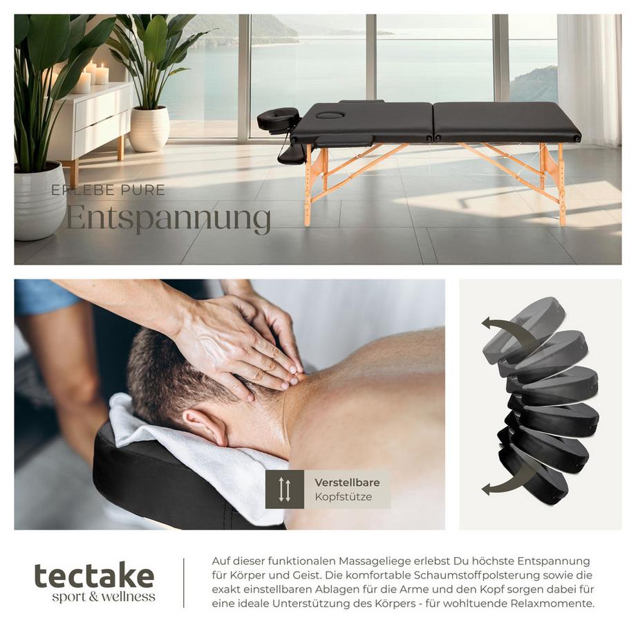 Tectake Table de massage portable pliante 2 zones FREDDI largeur 61 cm et rembourrage 5 cm  