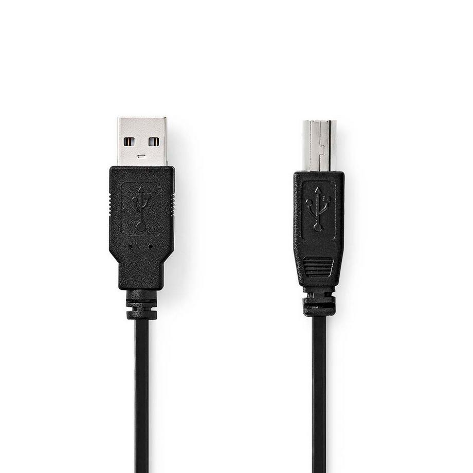 USB-Kabel | USB 2.0 | USB-A Stecker | USB-B Stecker | 10 W | 480 Mbps | Vernickelt | 1,00 m | Rund | PVC | Schwarz | Etikett