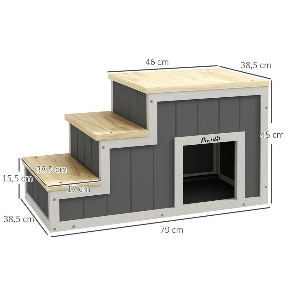 Northio  Escalier 2 En 1 Pour Chien, Escalier Pour Chat Avec Grotte, 3 Marches, Rampe En Bois Pour Animaux De Compagnie, Jusqu'À 30 Kg, Échelle Pour Animaux De Compagnie 