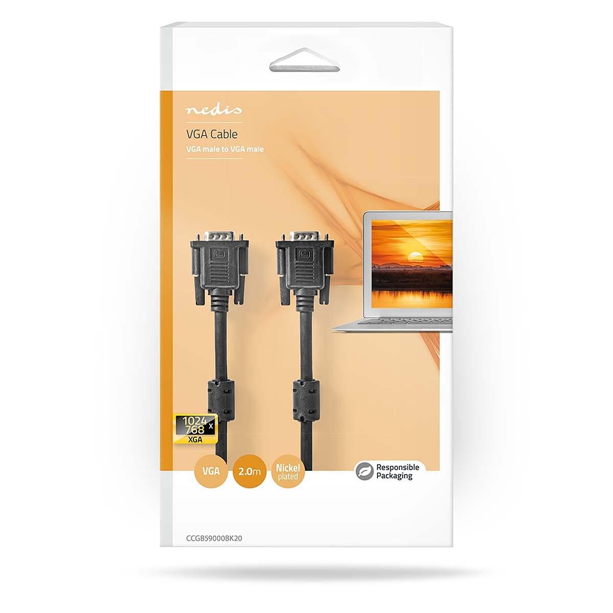 Nedis  VGA-Kabel | VGA-Stecker | VGA-Stecker | Vernickelt | Maximale Auflösung: 1024x768 | 2,00 m | Rund | ABS | Schwarz | Box 
