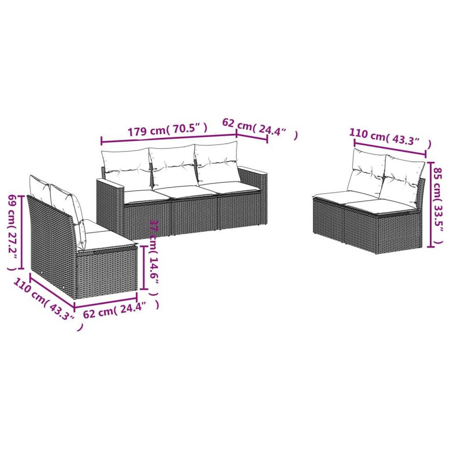 VidaXL set divano da giardino Polirattan  