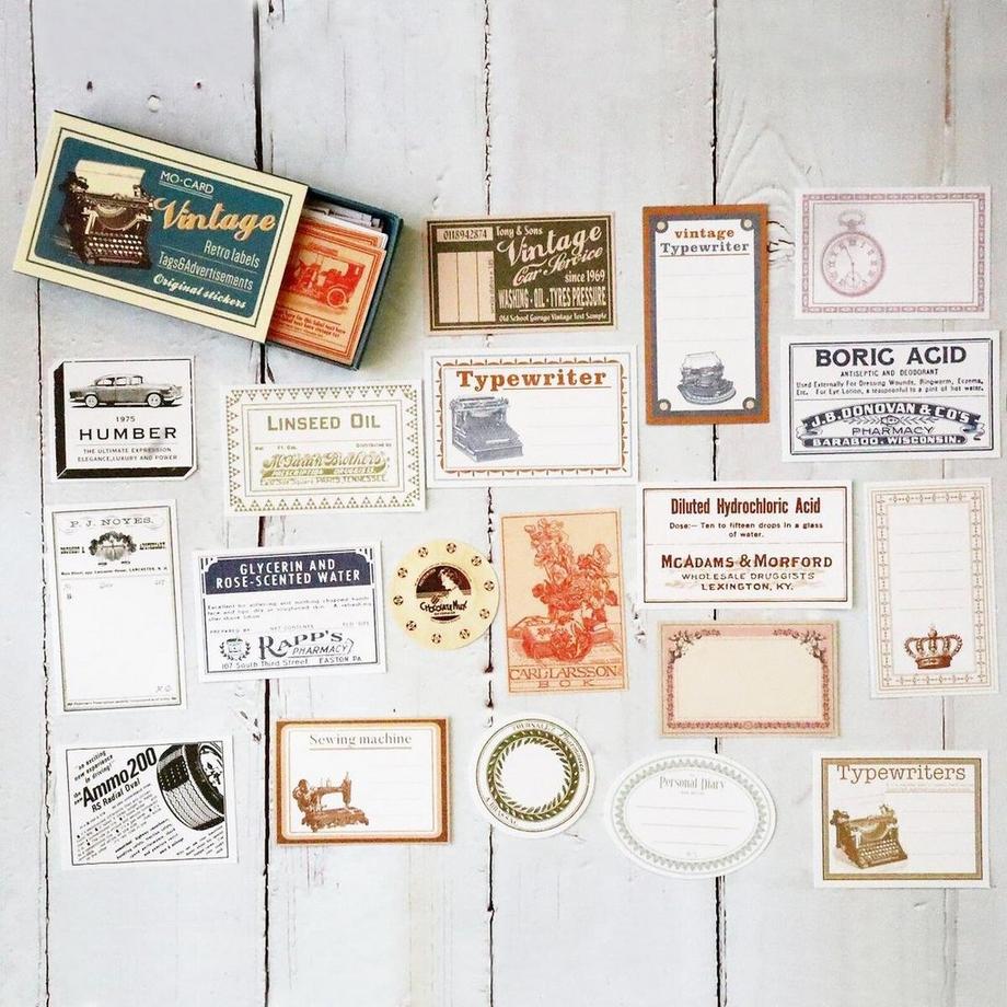 eStore 60x Aufkleberetiketten in Box, Vintage - Nr. 2  
