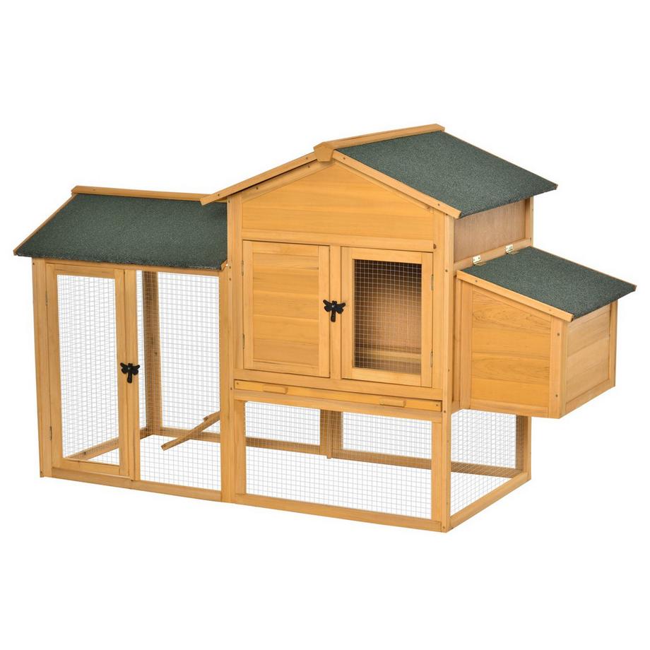Northio  Zwerghühnerstall Zwerghühnerhaus Mit Auslauf Geflügelstall Mit Stange Fenster Nistkasten Tannenholz Gelb+Grün 168X75X103 Cm 