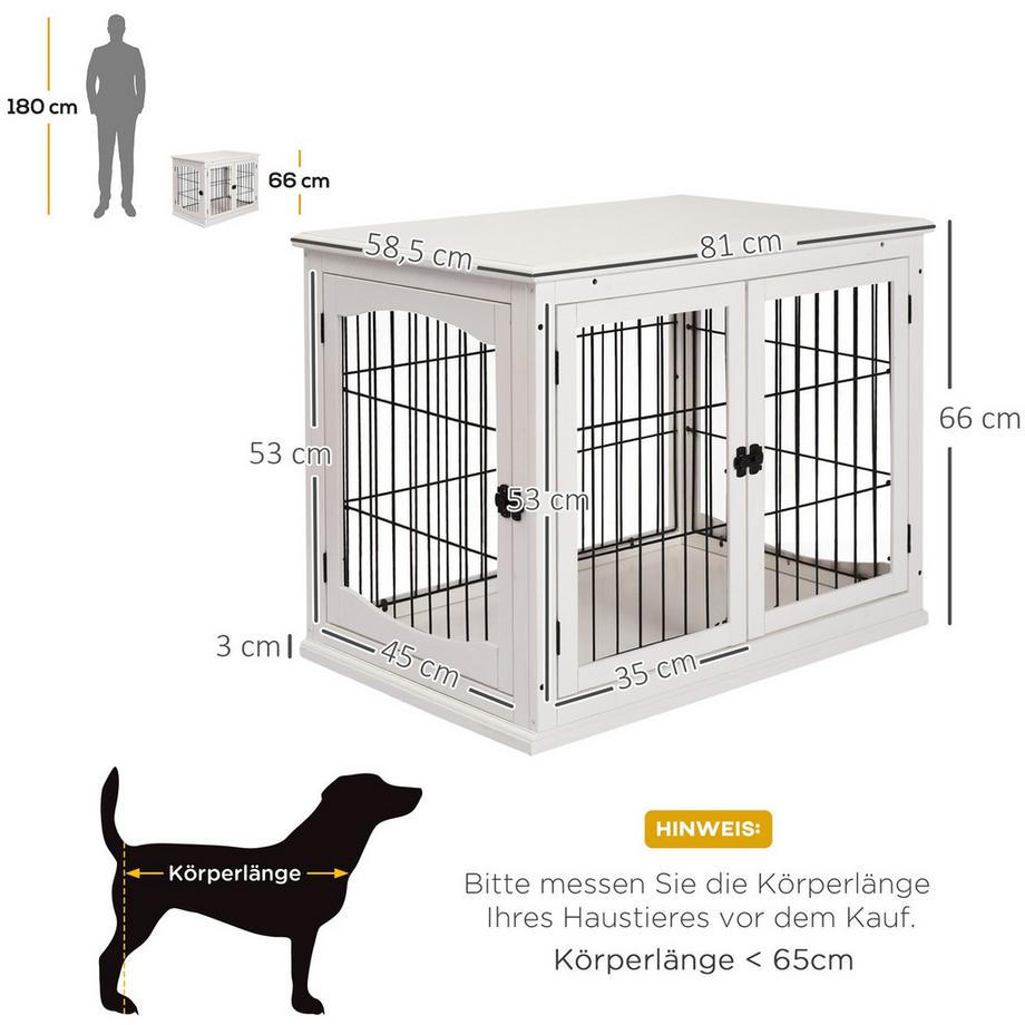 Northio  Hundehütte Hundehaus Transportbox Kleintierkäfig für Innen Hundebox Tierkäfig Haustier MDF Metall Weiß 81 x 58,5 x 66 cm 