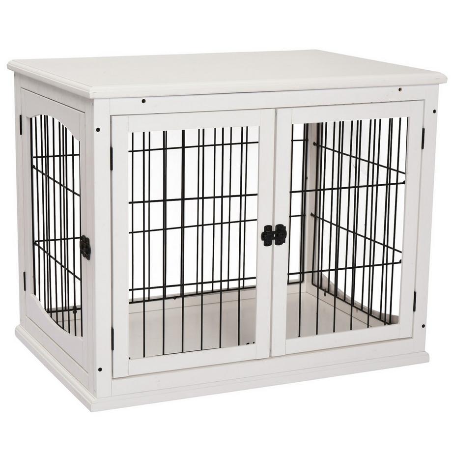 Northio  Hundehütte Hundehaus Transportbox Kleintierkäfig für Innen Hundebox Tierkäfig Haustier MDF Metall Weiß 81 x 58,5 x 66 cm 