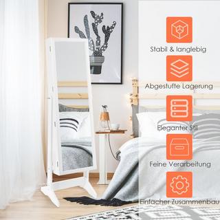Northio Schmuckschrank mit Ganzkörperspiegel Schmuckständer 41 x 36,5 x 146 cm Weiß  