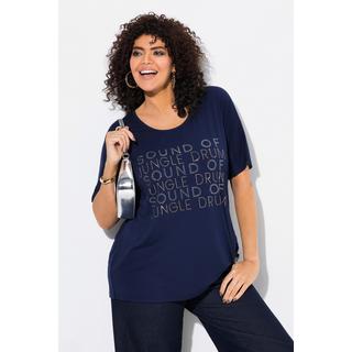 Ulla Popken  T-shirt dal taglio oversize con scritta, scollo a girocollo e mezze maniche 