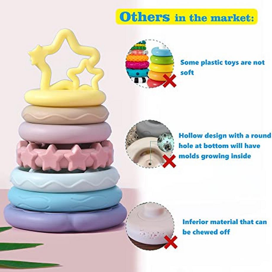 Activity-board  7 Stück Stacking Spielzeug mit Ringen, Stacking Tower Stacking Cup Beißring Baby, sensorische 