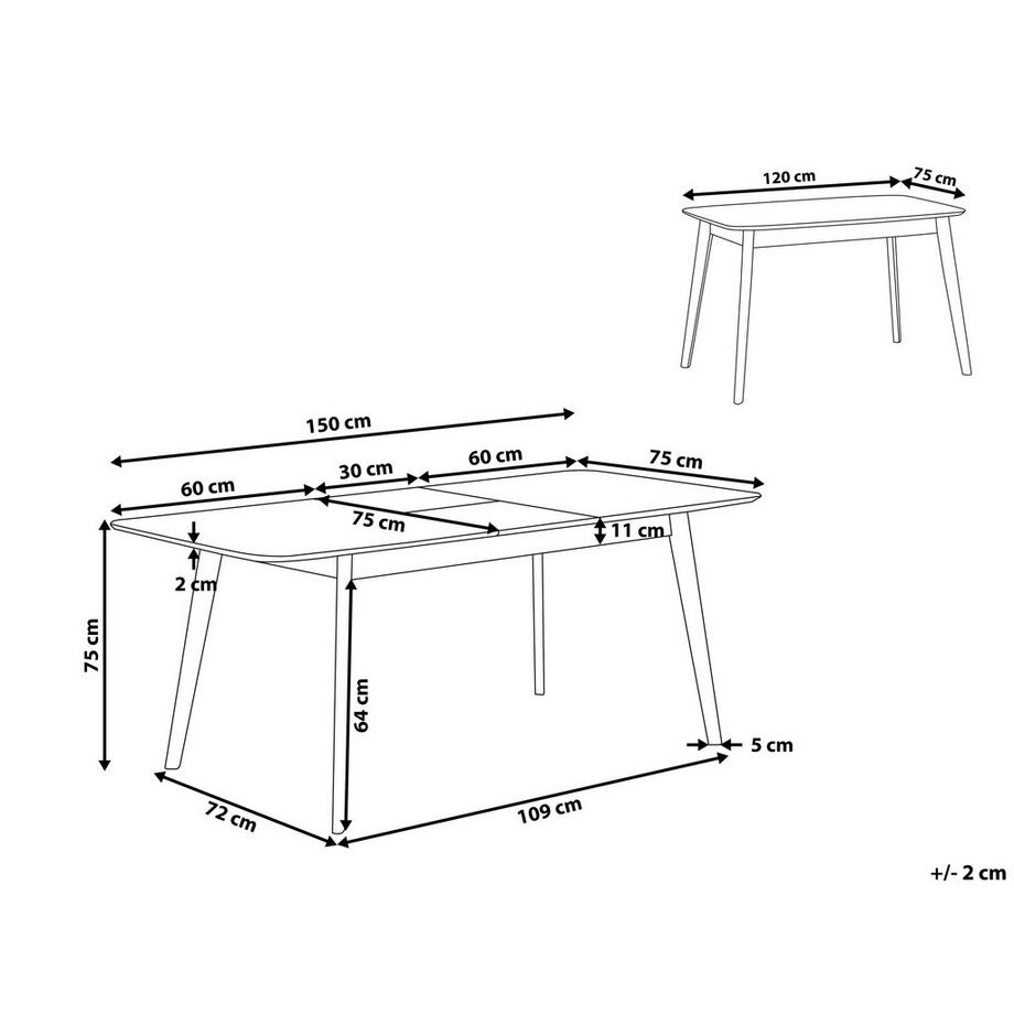 Beliani Tavolo da pranzo estensibile en Fibra a media densità (MDF) Scandinavo MADOX  