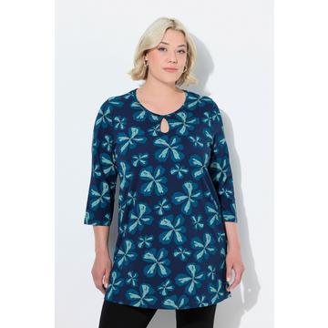 Maglia dal taglio lungo e svasato con fiori, scollo a girocollo e maniche a 3/4