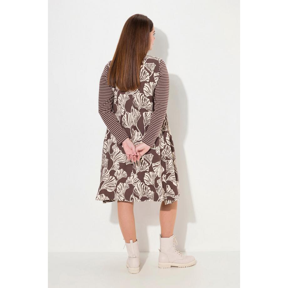 Ulla Popken Sweatkleid Blätter V-Ausschnitt ärmellos Biobaumwolle  