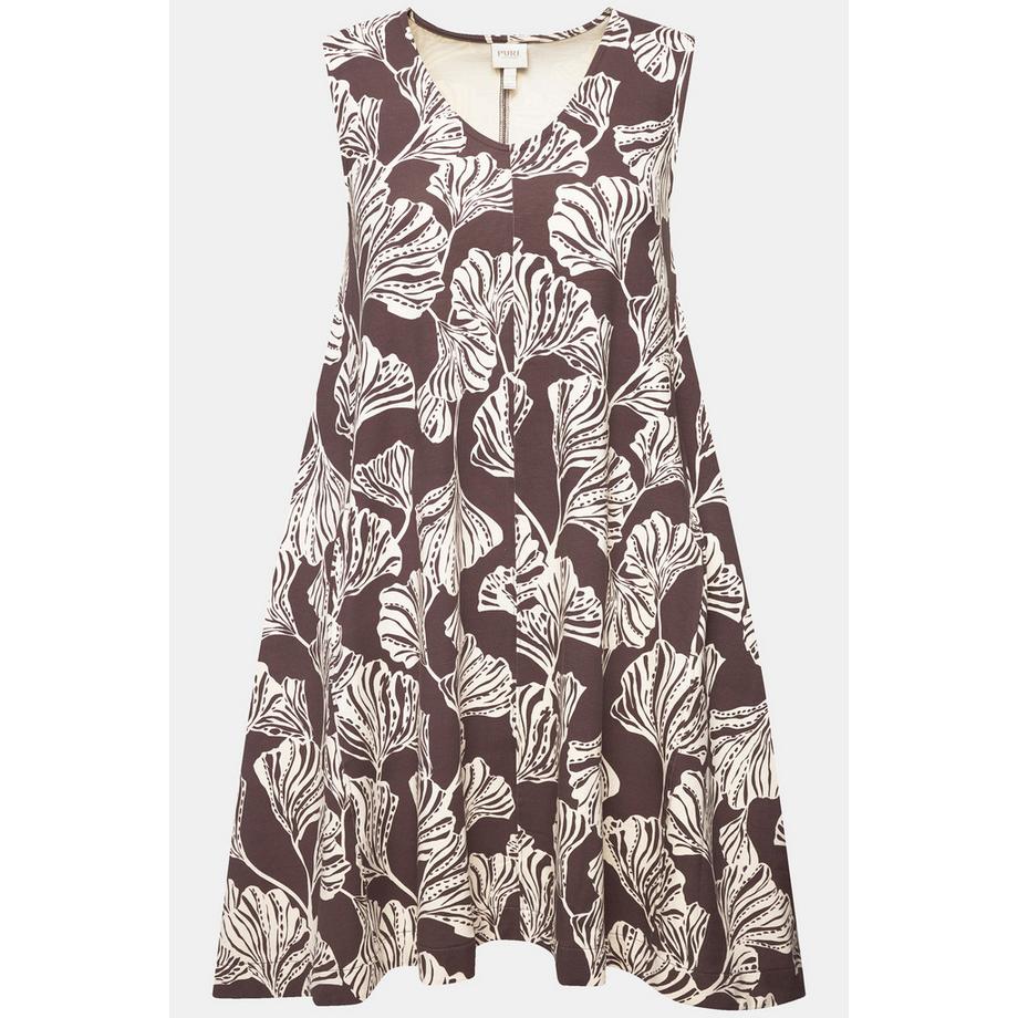 Ulla Popken Sweatkleid Blätter V-Ausschnitt ärmellos Biobaumwolle  