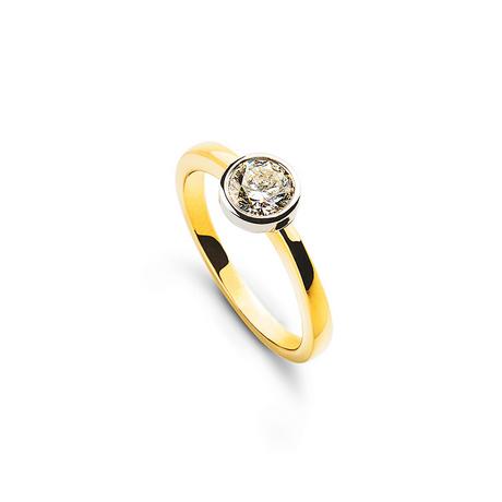 MUAU Schmuck  Solitär Ring Zargen-Fassung Gelbgold 750, Brillanten 0.33ct. Fassung Weissgold 750 