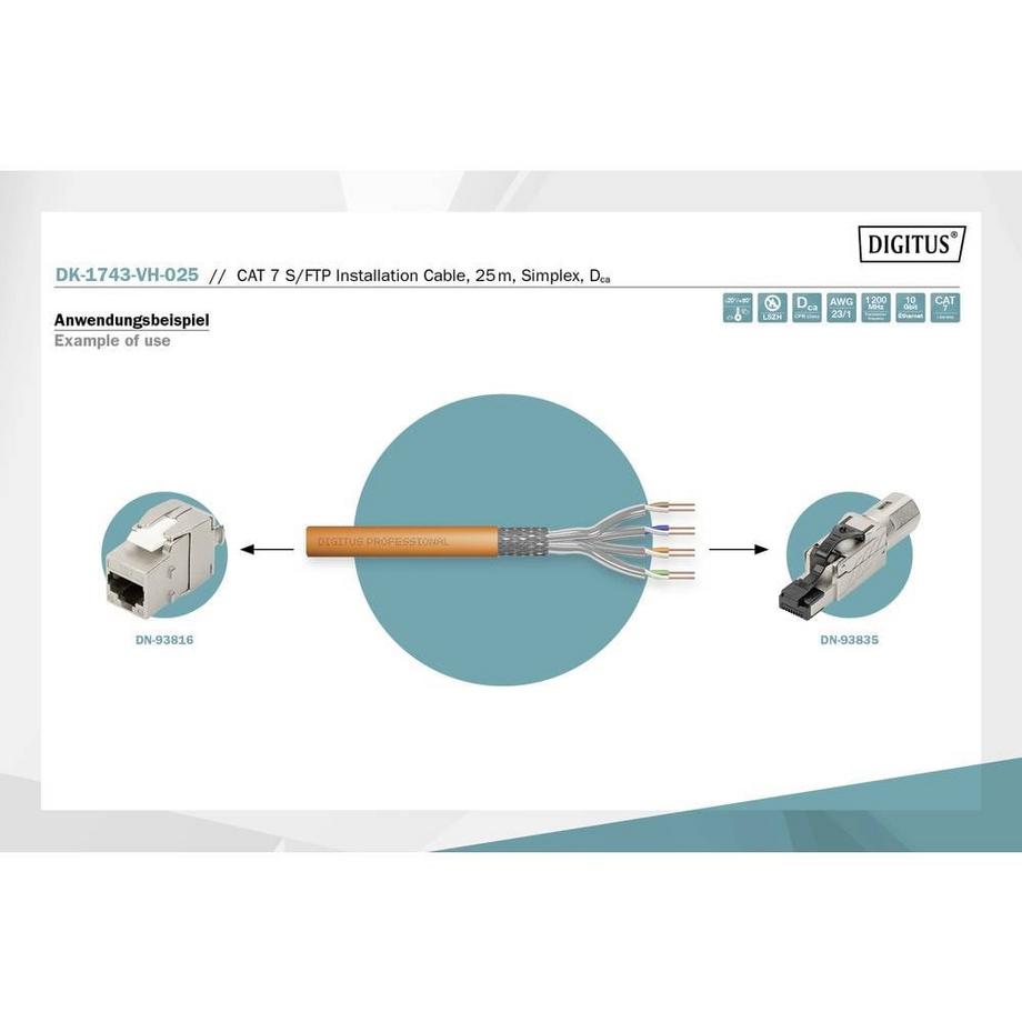 Digitus  Cat.7 S/FTP installation cable, 25 m, simplex, Dca-s1a,d0,a1 