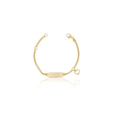 Bébé Bracelet Panzer Gelbgold 750, 14cm Herzanhänger Gravurplatte 2.1cm