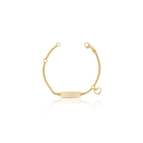 MUAU Schmuck  Bébé Bracelet Panzer Gelbgold 750, 14cm Herzanhänger Gravurplatte 2.1cm 