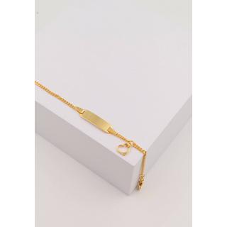 MUAU Schmuck  Bébé Bracelet Panzer Gelbgold 750, 14cm Herzanhänger Gravurplatte 2.1cm 