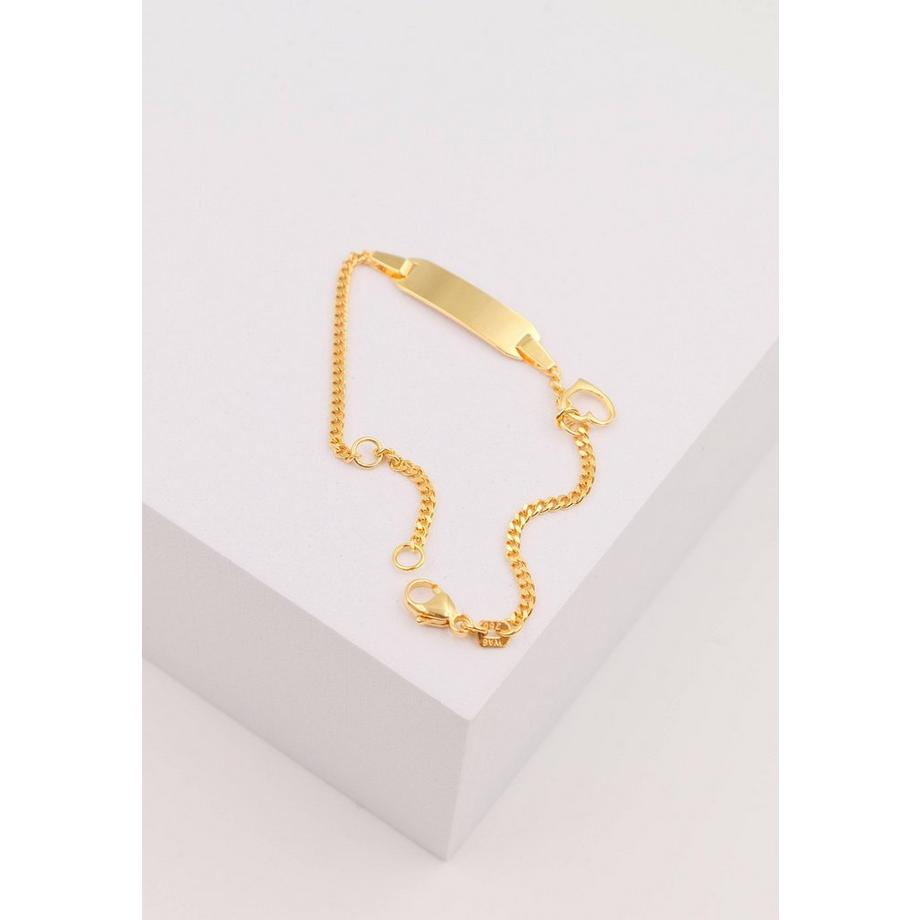 MUAU Schmuck  Bracelet Bébé réservoir or jaune 750, 14cm Pendentif coeur plaque de gravure 2.1cm 