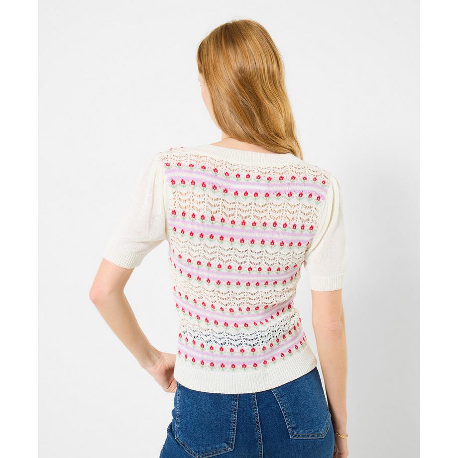 Joe Browns Kurzarm Pullover Eckiger Ausschnitt Blumenstreifen  