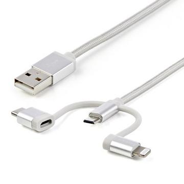 Câble multi chargeur USB de 1 m - Lightning USB-C Micro-B - Tressé