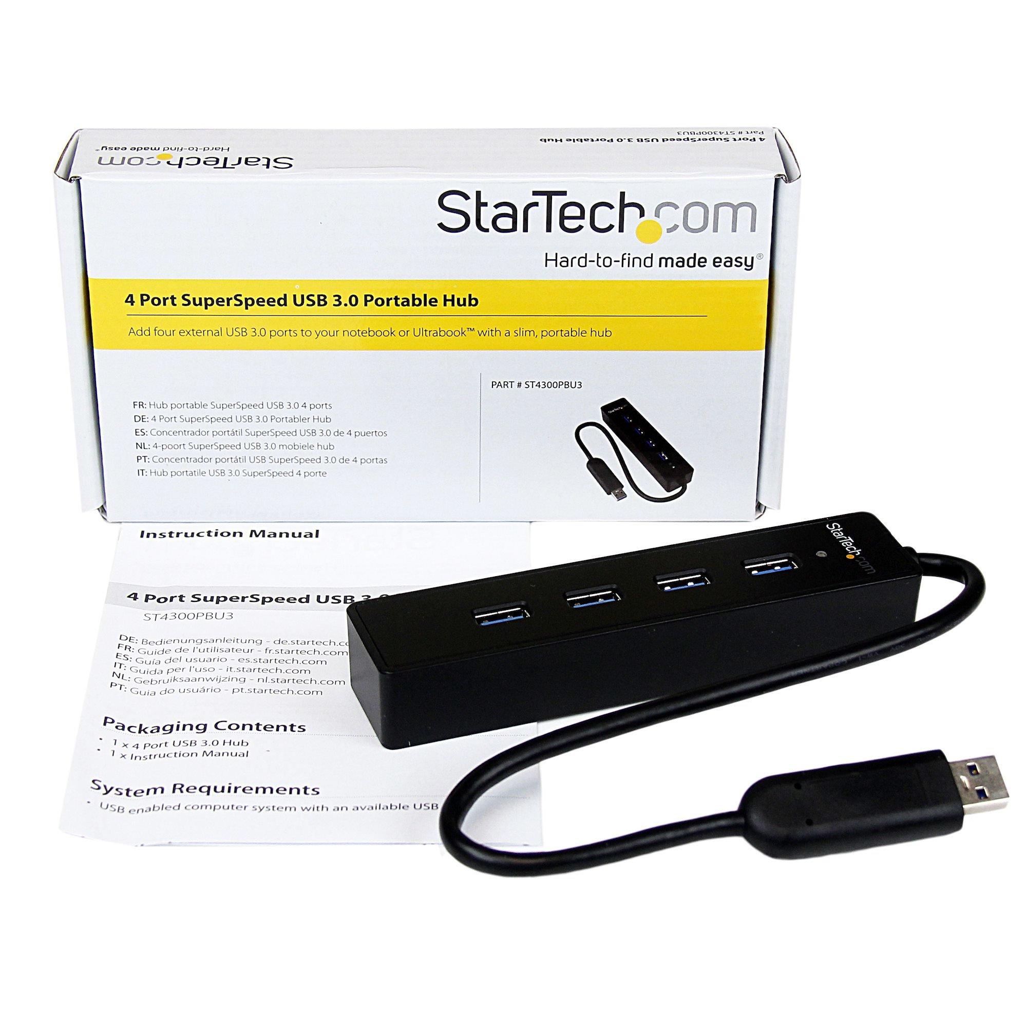 STARTECH  Hub portatile USB 3.0 SuperSpeed a 4 porte - Perno e concentratore per notebook o Ultrabook USB 3.0 con cavo integrato 