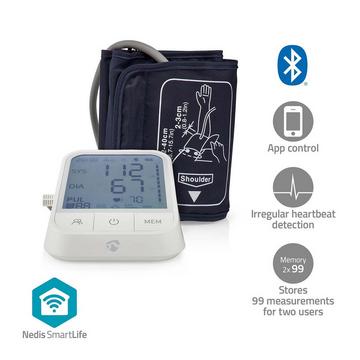 SmartLife Misuratore di pressione arteriosa | Braccio | Bluetooth | Display LCD | 22 - 42 cm | Indicazione di arresto / Rilevamento del bracciale / Rilevamento del battito cardiaco irregolare | Bianco