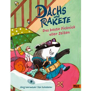 Dachs und Rakete - Das beste Picknick aller Zeiten Isermeyer, Jörg; Schüttler, Kai (Illustrationen); Schüttler, Kai (Zeichnungen) Couverture rigide 