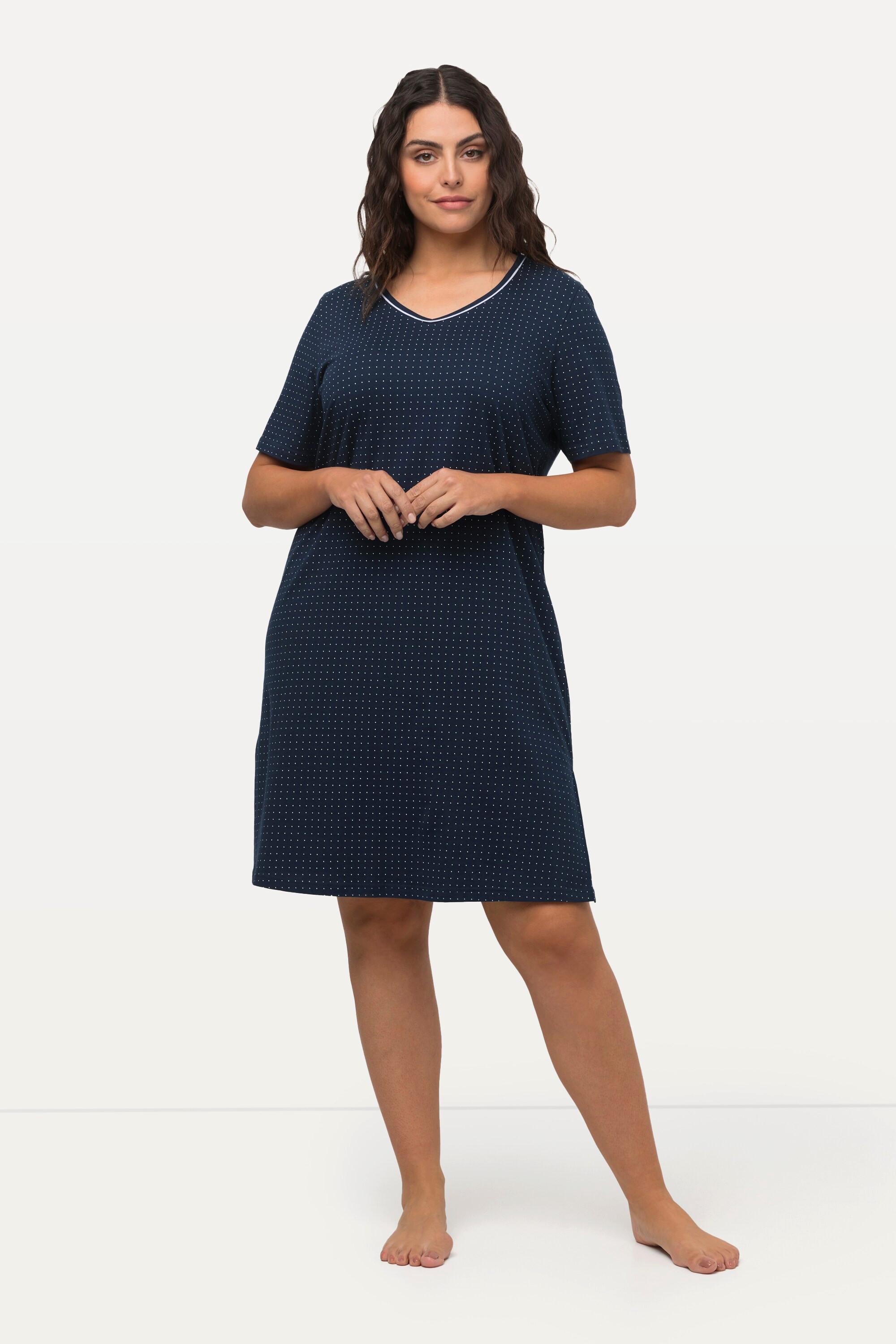 Ulla Popken Lot de 2 Chemises de Nuit Col Rond Col V Manches Courtes  