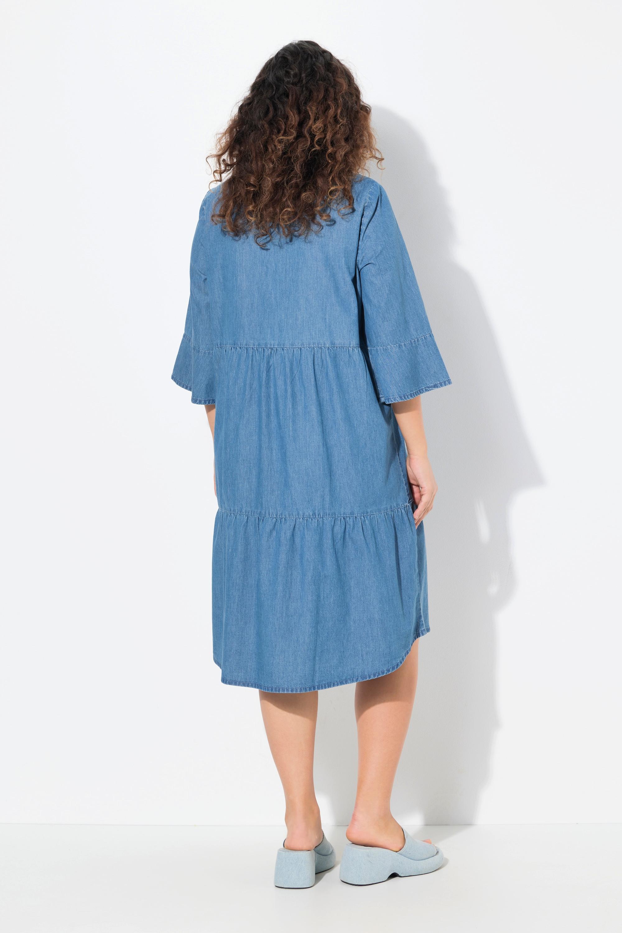 Ulla Popken Abito Volant Taglio Svasato Scollo a Tunica Maniche 3/4  