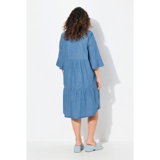 Ulla Popken Abito Volant Taglio Svasato Scollo a Tunica Maniche 3/4  