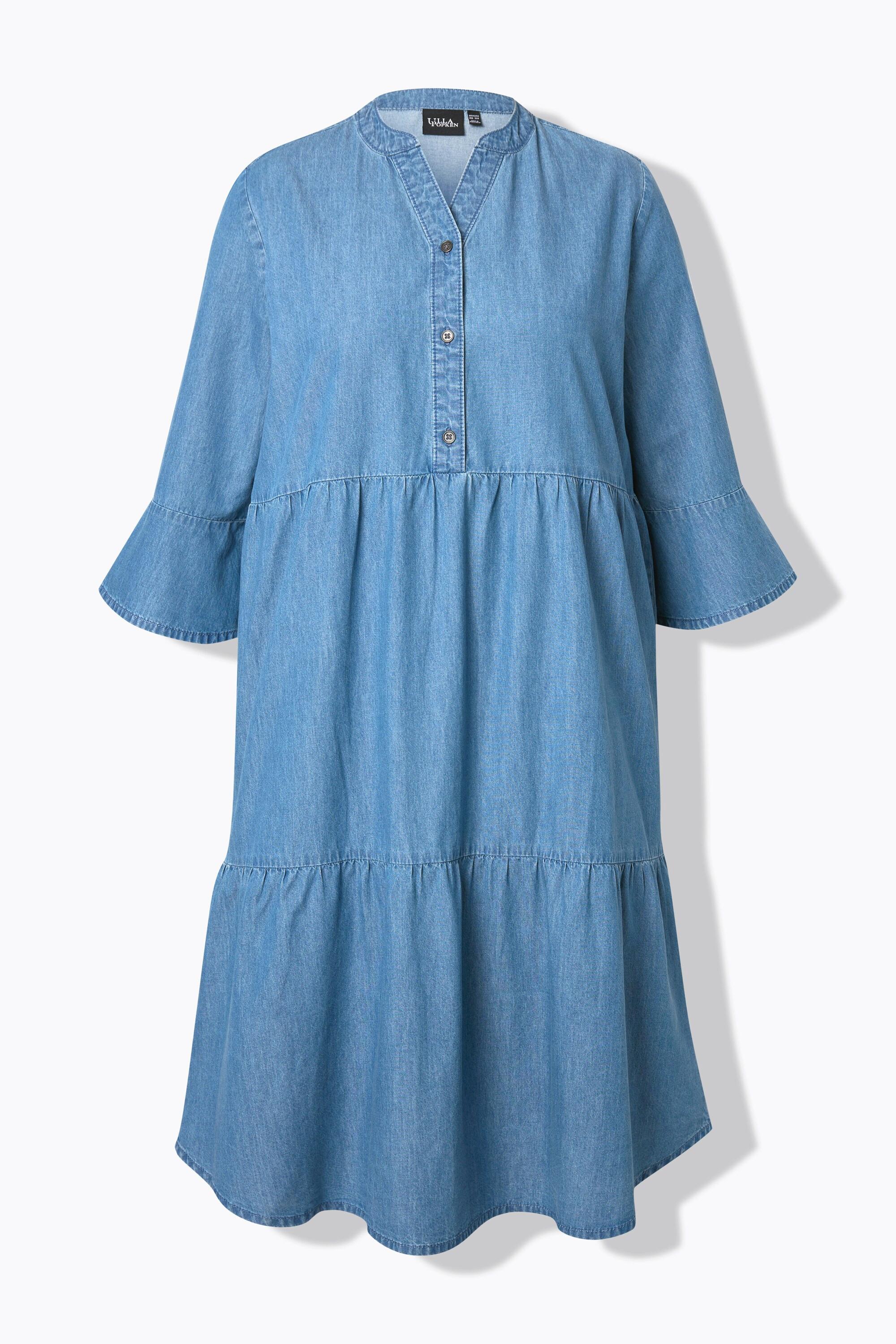 Ulla Popken Abito Volant Taglio Svasato Scollo a Tunica Maniche 3/4  