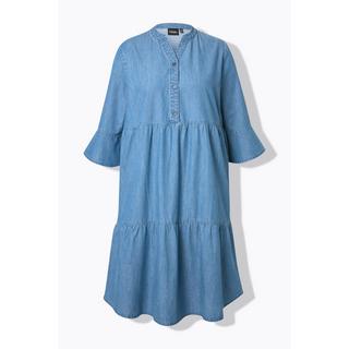 Ulla Popken Abito Volant Taglio Svasato Scollo a Tunica Maniche 3/4  