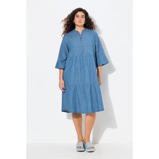 Ulla Popken Abito Volant Taglio Svasato Scollo a Tunica Maniche 3/4  