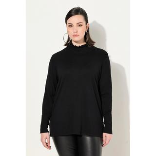 Ulla Popken  Pullover, gekräuselter Stehkragen, Langarm mit Knöpfen 